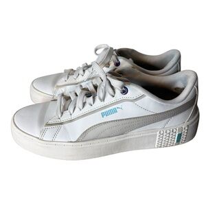 PUMA Smash Platform V2 Candy White Sneakers Streetwear Iridescent Size 8.5 *Flaw